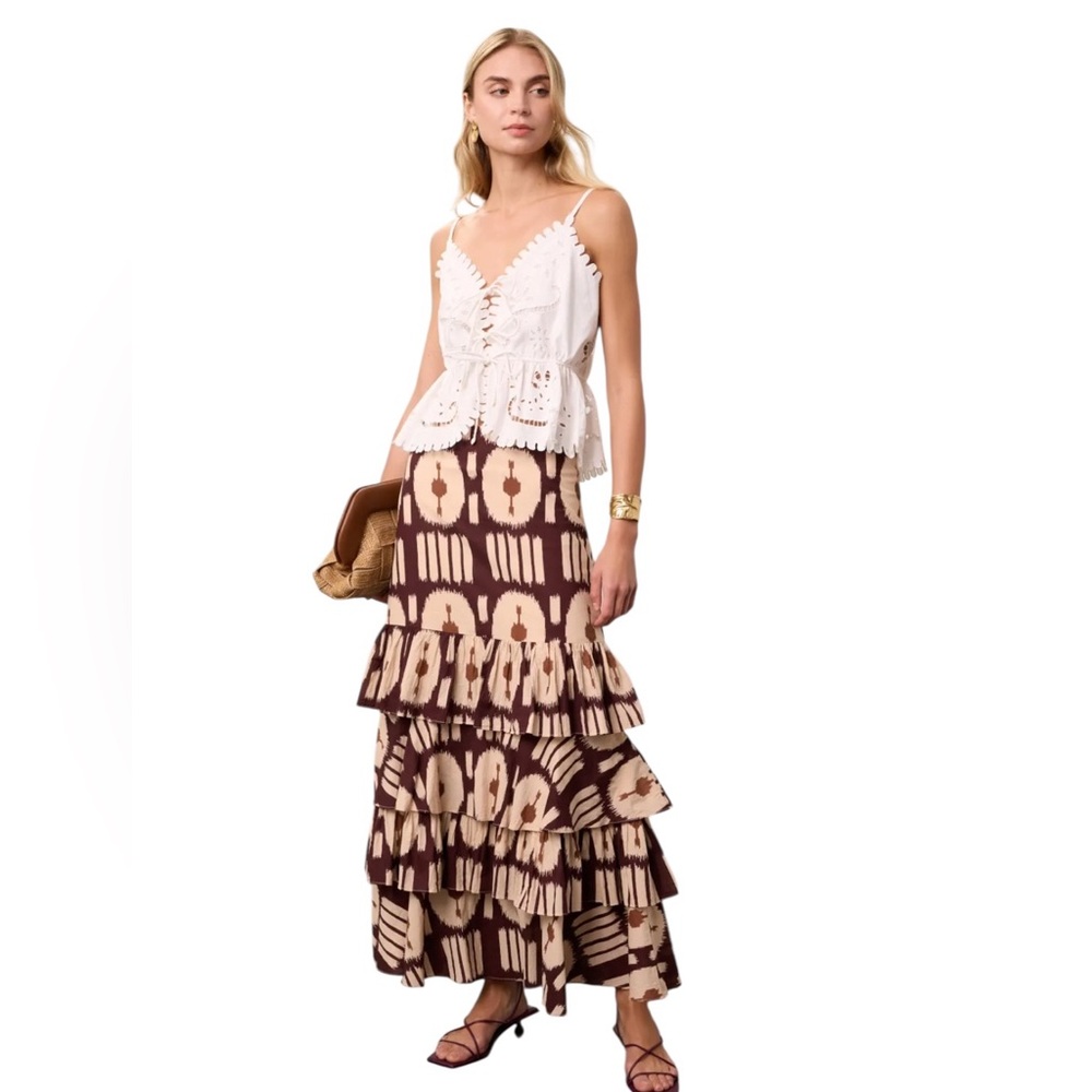 Ro’s Garden- Honduras Skirt Elegant Brown Patterned Maxi Skirt Size Large